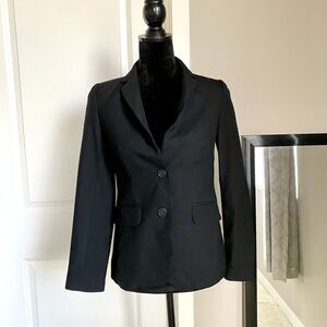 J. Crew 1035 Two Button Jacket Blazer Super 120s 100% Wool Size 0 Black 23346